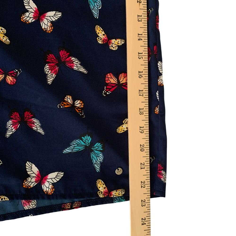 Abercrombie & Fitch Butterfly Print Blouse Size M Navy Short Sleeve Keyhole Back - Picture 10 of 11